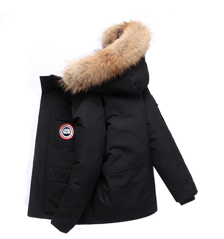 Fashionable unisex down jacket with removable collar
