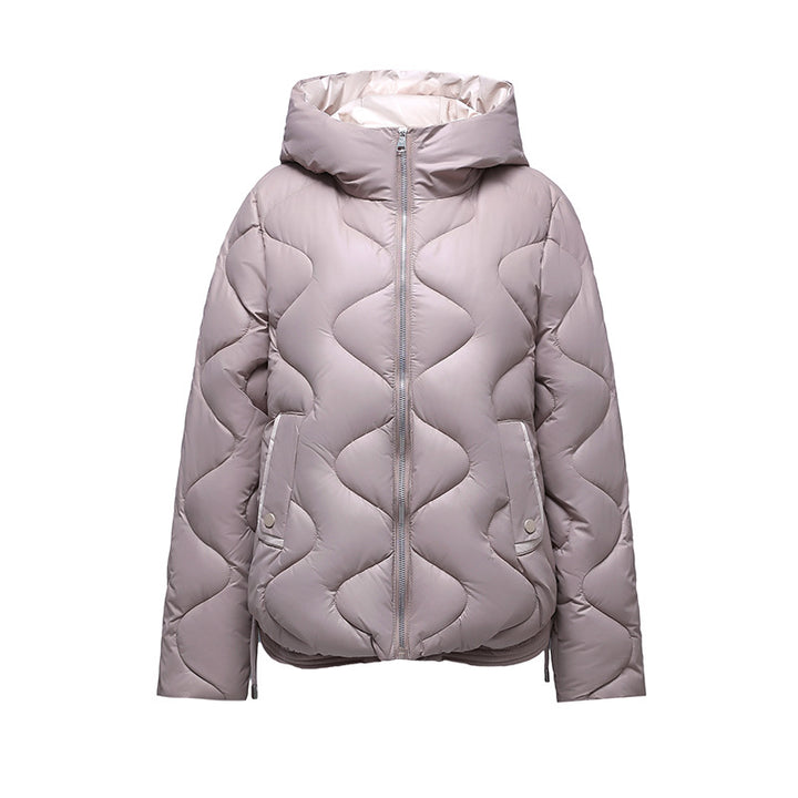 Short women's quilted jacket, glossy, with hood
