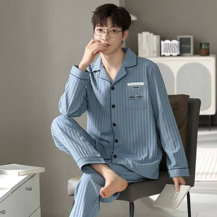 Men's pajamas made of 100% cotton, long-sleeved