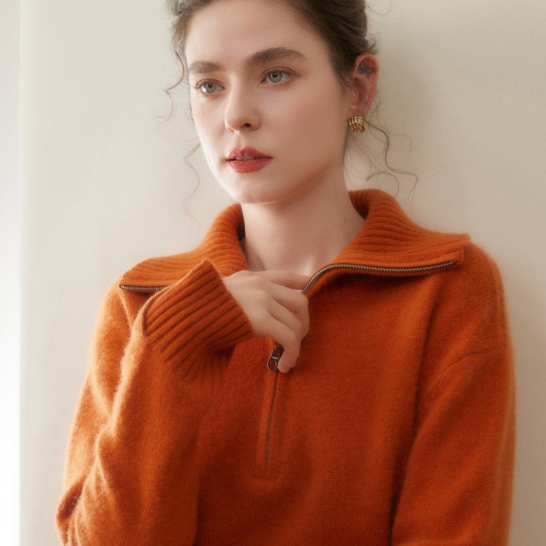 Women's cashmere pullover with zipper