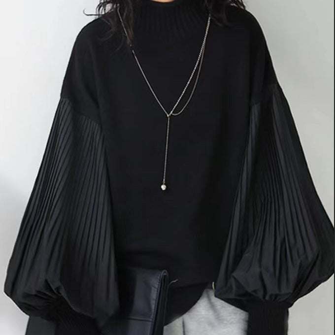 Casual sweater with balloon sleeves and pleat details