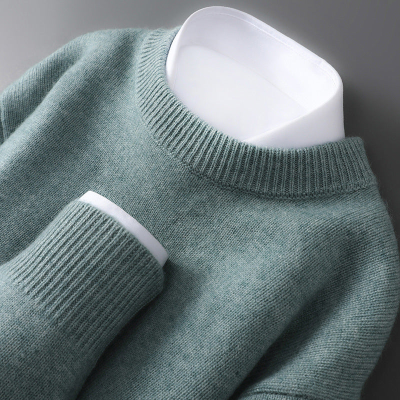 Men's wool sweater, half collar, knitted, loose