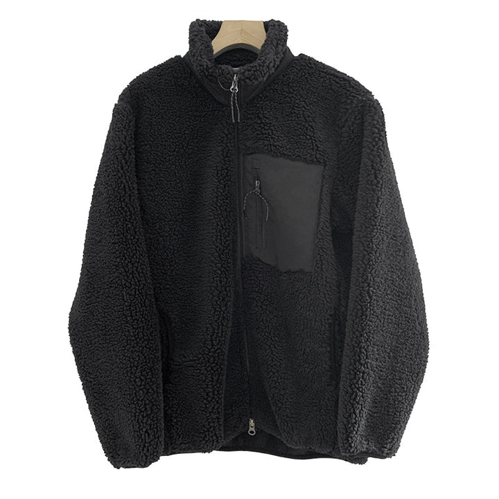 Relaxed fit fleece jacket with stand-up collar and pockets