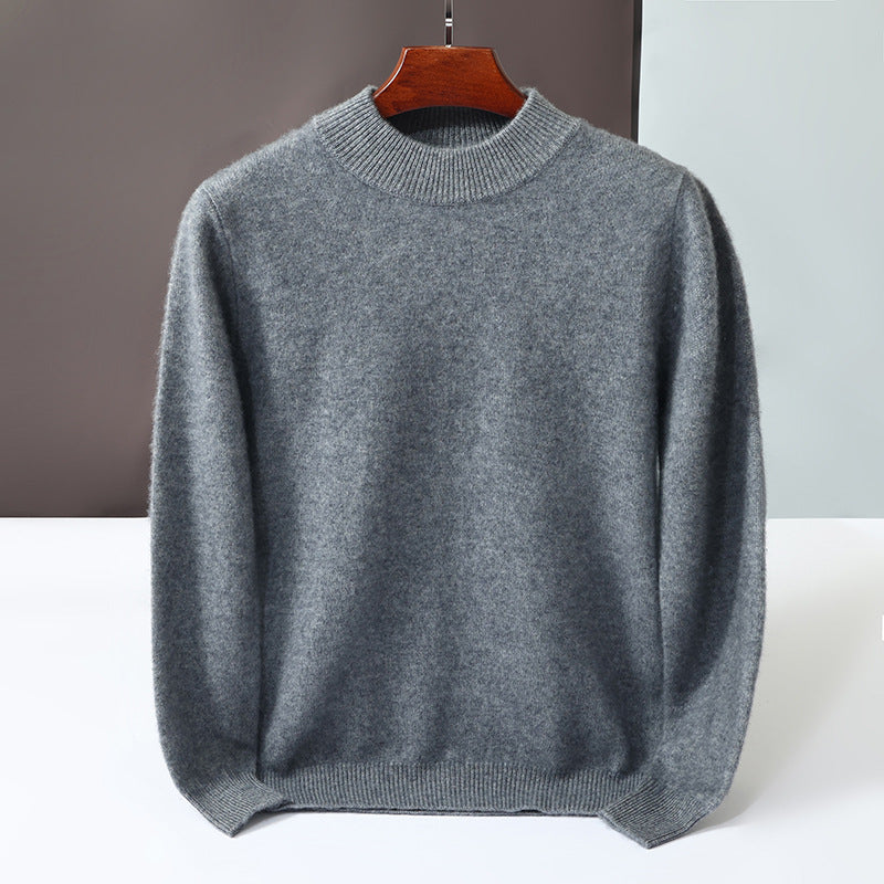 Men's cashmere sweater, stand-up collar, solid color