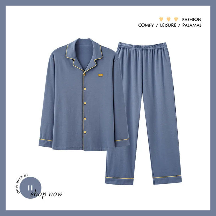 Men's pajamas made of pure cotton, long-sleeved