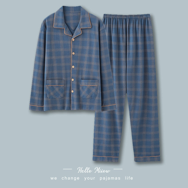 Men's cotton pajamas with checkered pattern