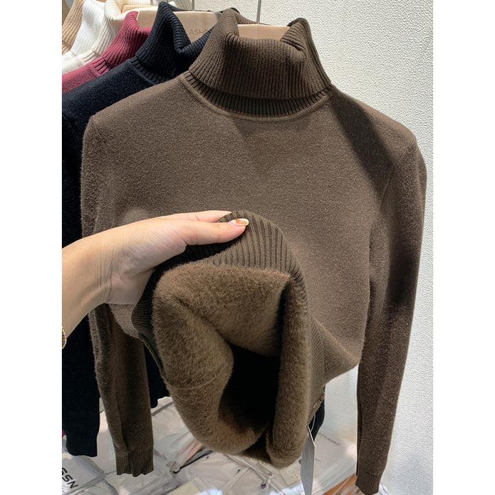 Padded women's knit sweater with high collar