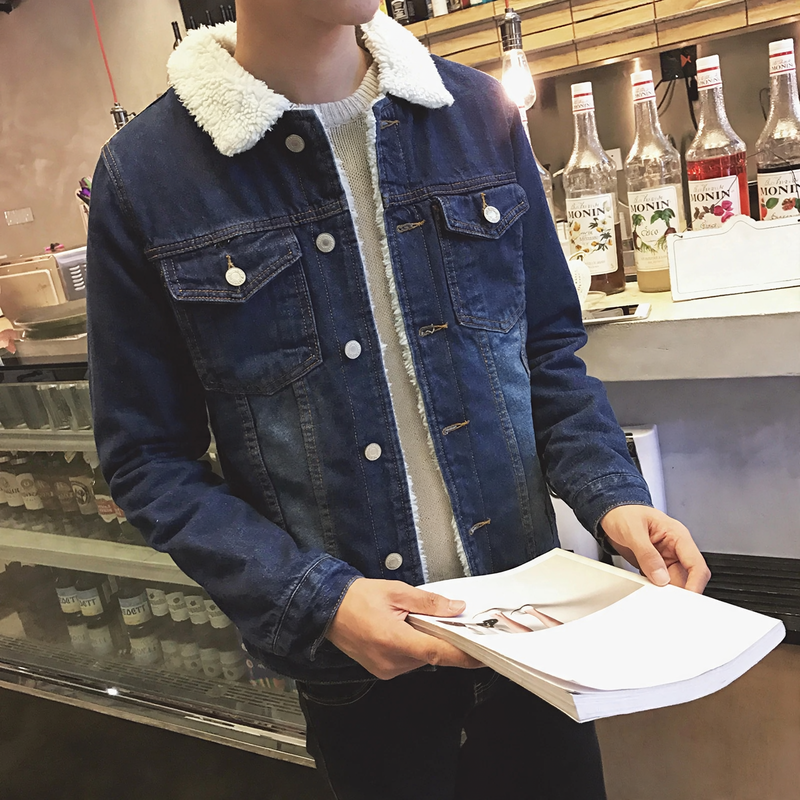 Men's denim jacket with lamb fleece lining, lined