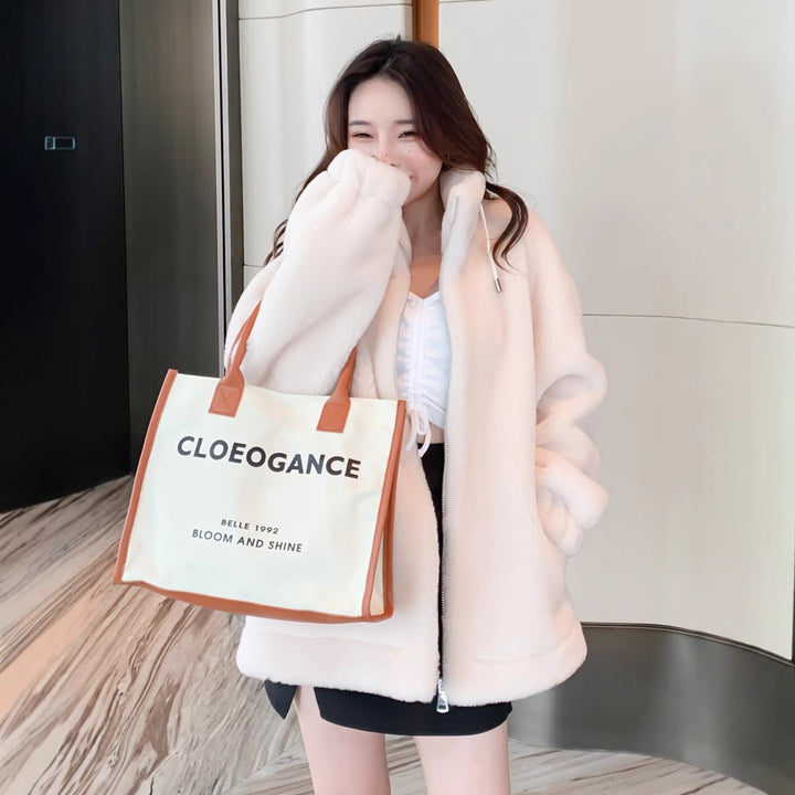 Padded coat made of lambskin imitation