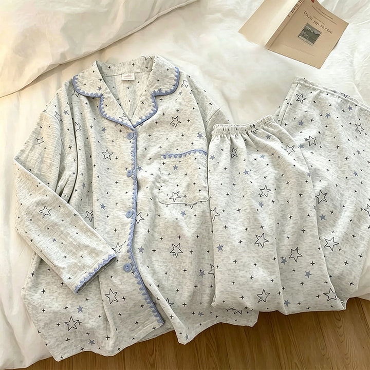 Women’s Pajama Set, Cotton, Notched Collar, Long Sleeve