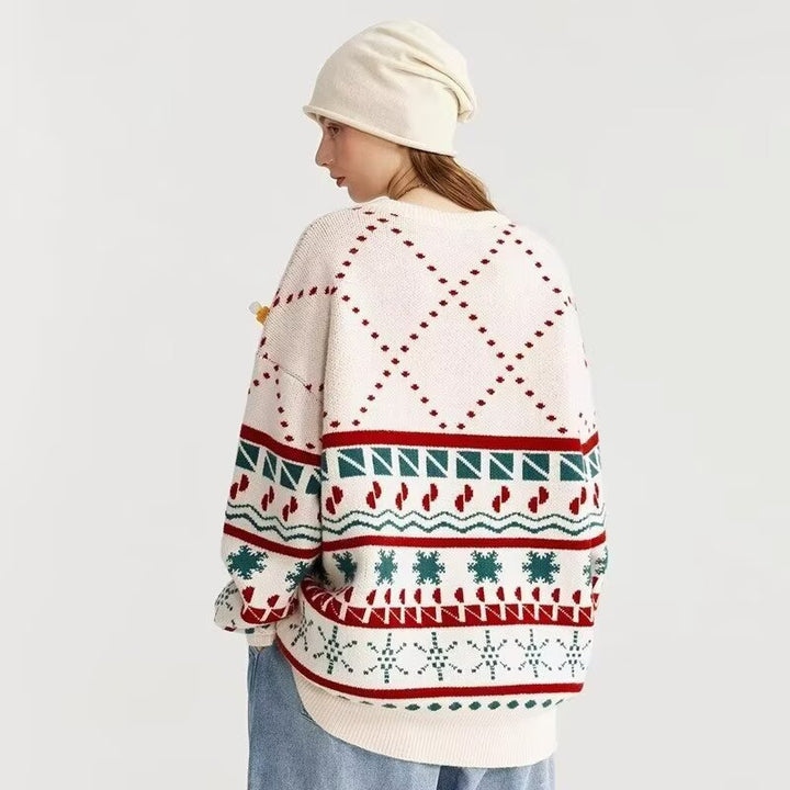 Knit pullover with round neck, ethnic style