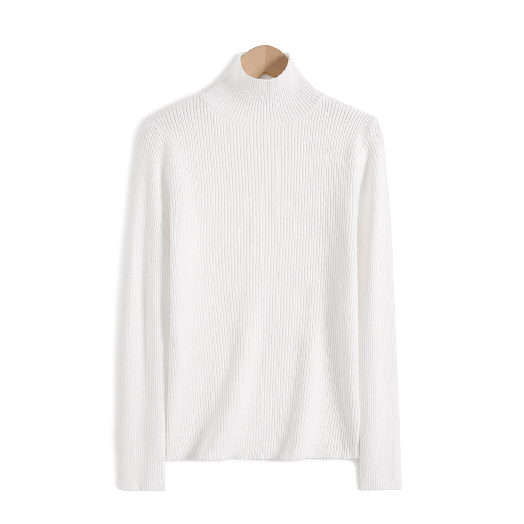 Women's wool knit pullover with half standing collar