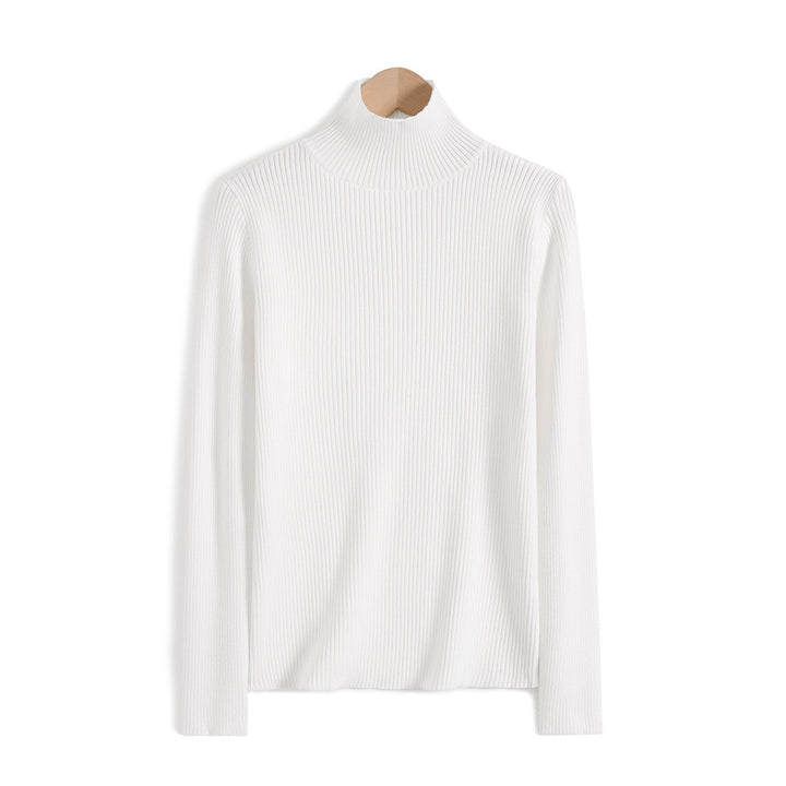 Women's wool knit pullover with half standing collar