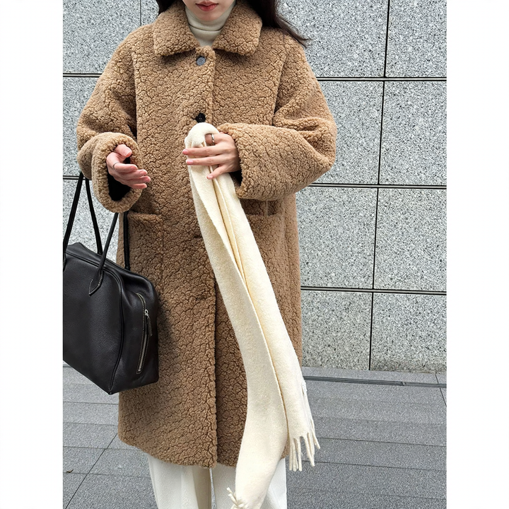 Long Women's Sheepskin Coat, Korean Style