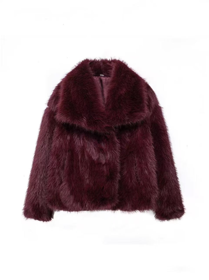 Fashionable faux fur coat with large lapels