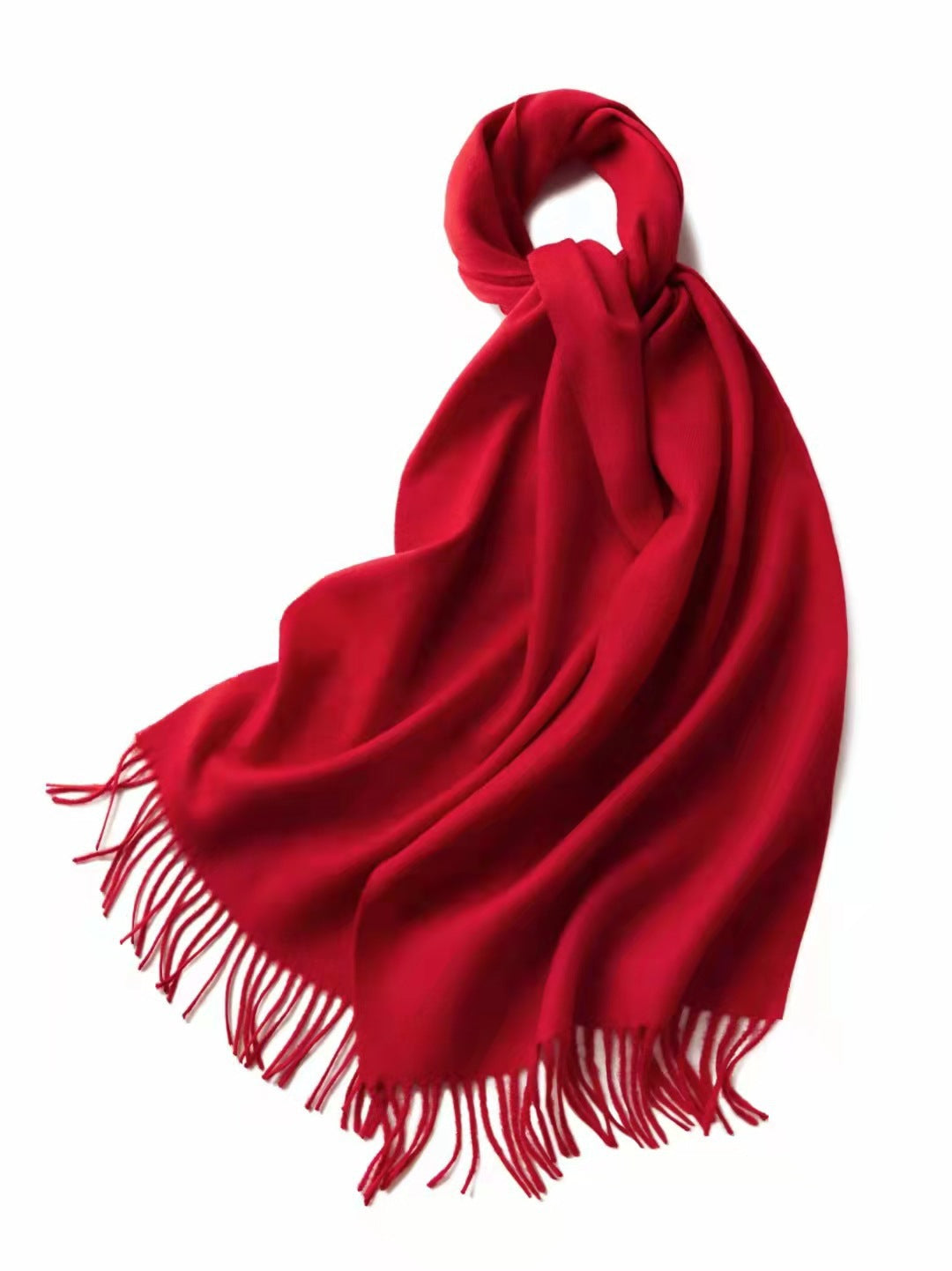 Solid colored wool scarf with fringes, 32x180cm