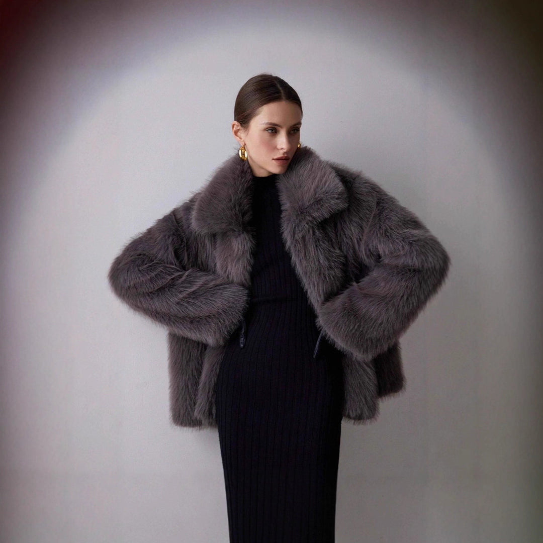 Elegant women's faux fur jacket in solid colors