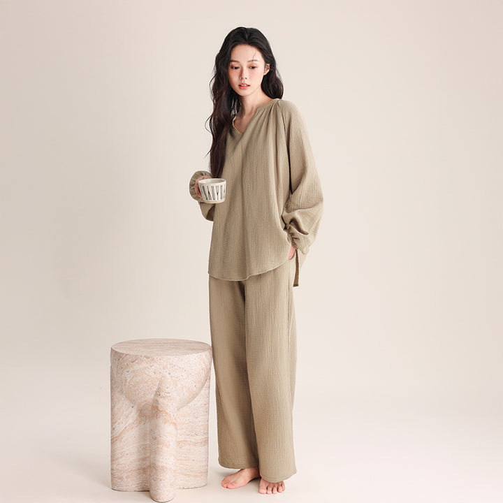 Women’s Pajama Set, Double Layer Gauze, V-Neck
