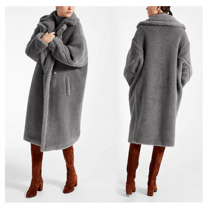 Women’s faux lambskin coat, mid-length, lined