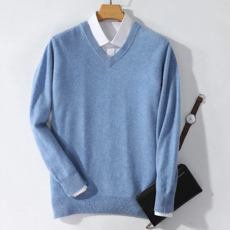 Men's wool pullover with V-neck