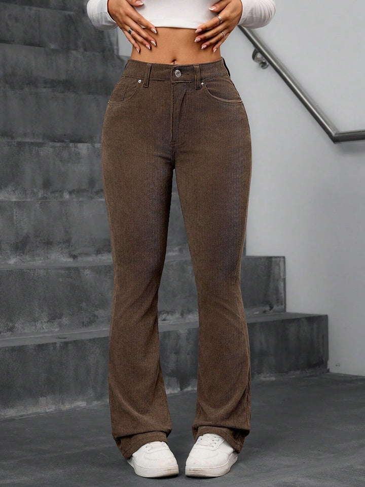 Cord flared pants with high waist