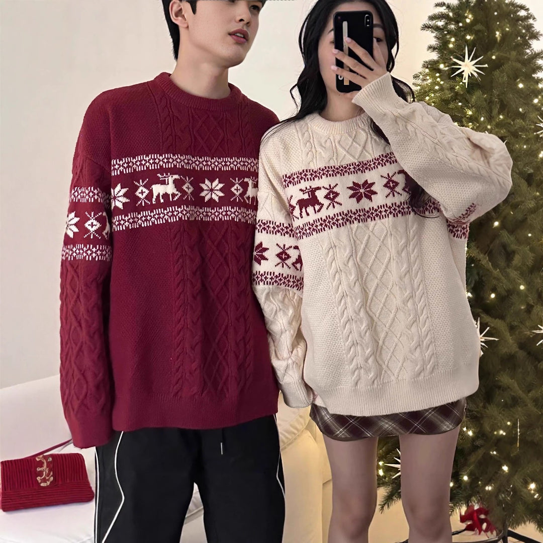 Nordic knitted sweater with reindeer pattern, unisex