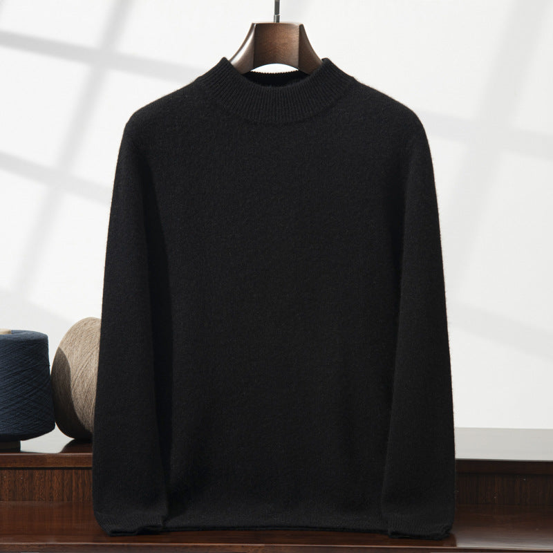 Men's Cashmere Sweater, Stand-Up Collar, Thick Knit Design