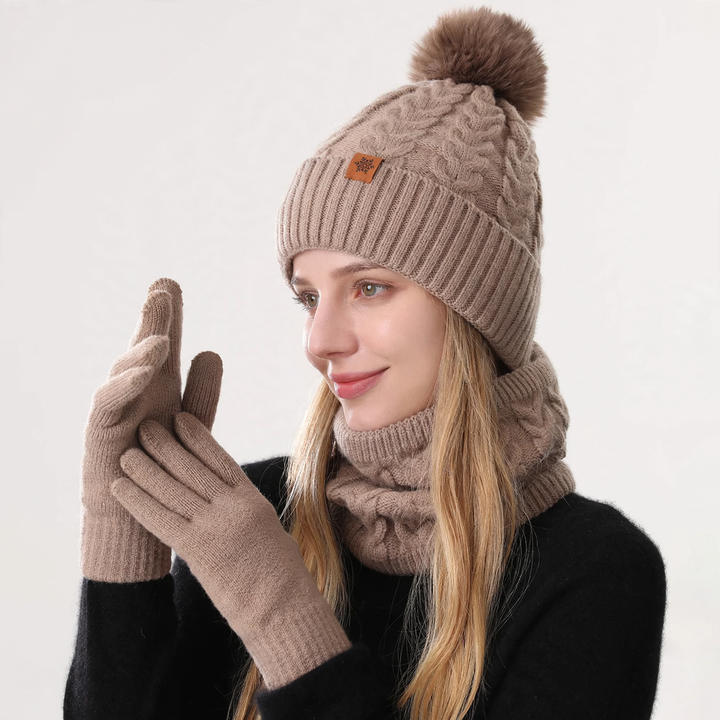 Winter Set: Knitted hat, scarf, and gloves