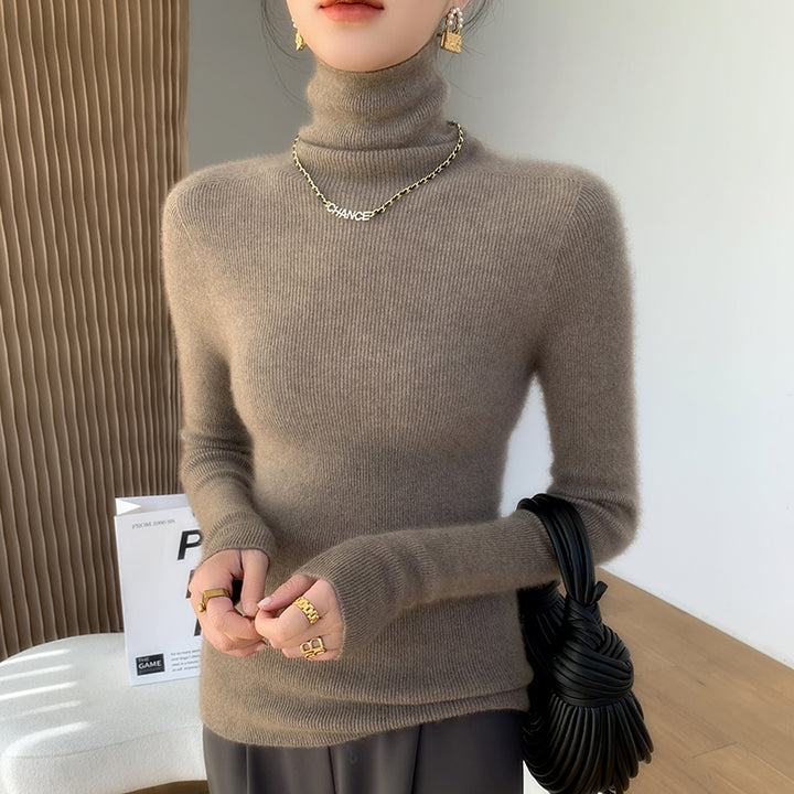 Women's turtleneck sweater made of cashmere, ribbed, slim fit