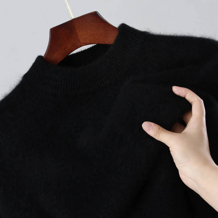 Men's wool pullover, stand-up collar, loose fit