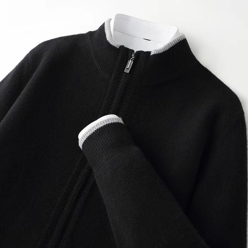 Men's zip-up cardigan with stand-up collar