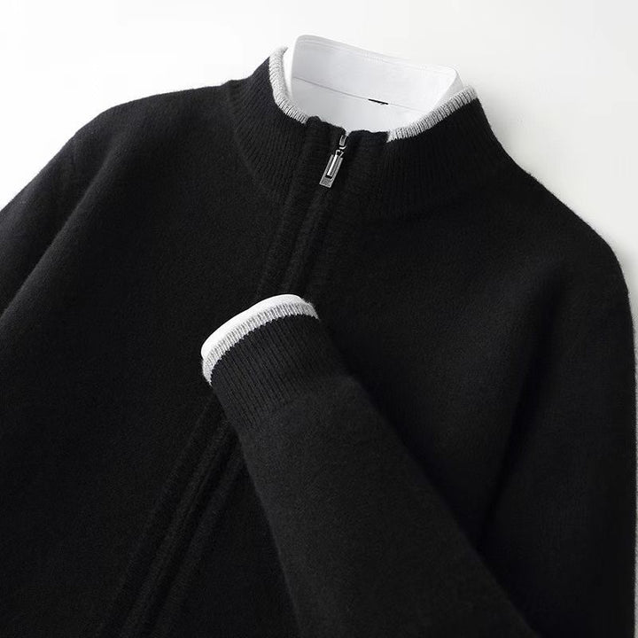 Men's zip-up cardigan with stand-up collar