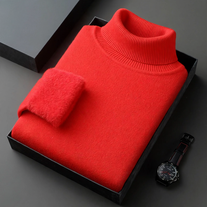Men's knitted sweater with roll neck and wool blend