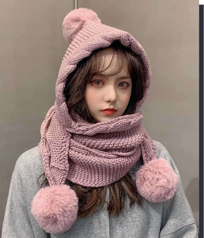 Versatile Knit Set: Hooded Scarf and Cloak