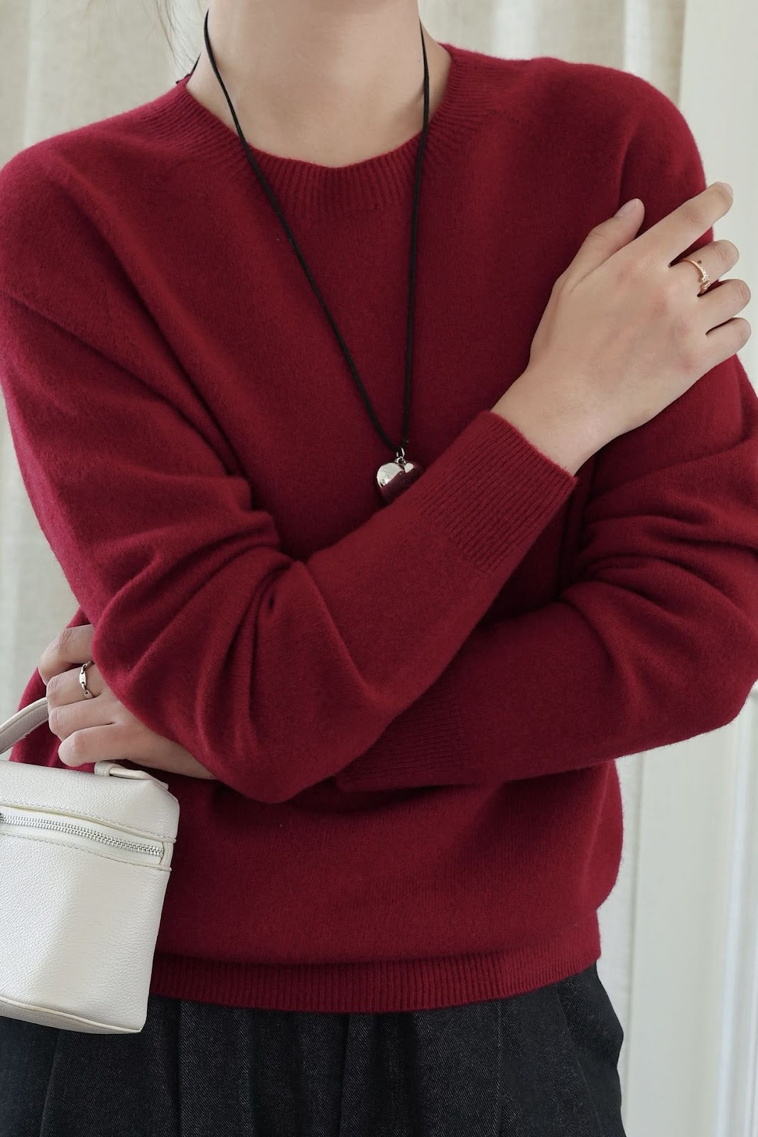 Women's wool sweater, V-neck, loose fit