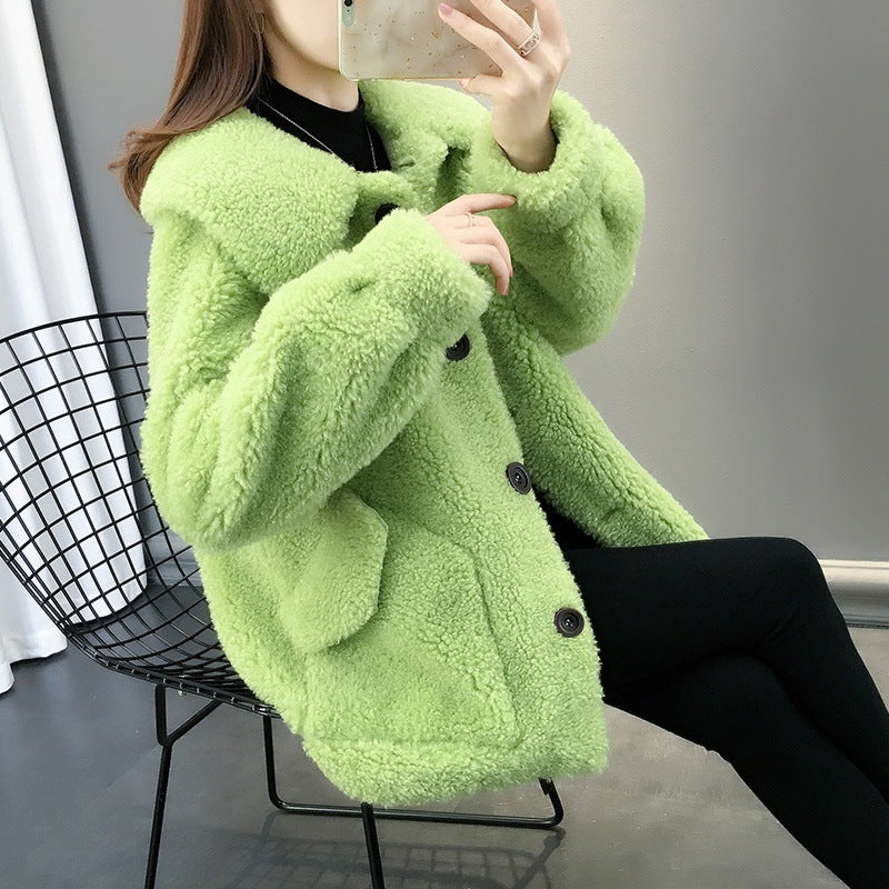 Padded lamb fleece imitation coat, loose fit