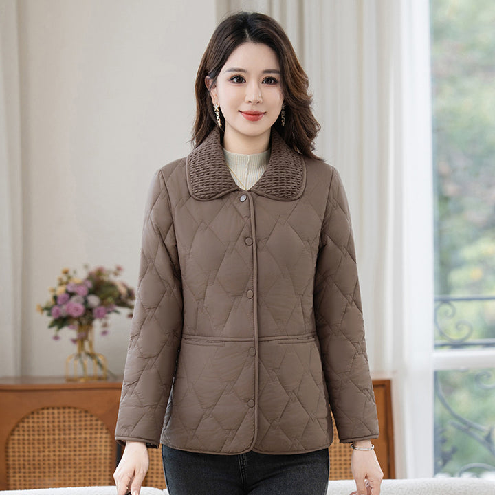 Light women's quilted jacket with lapel collar
