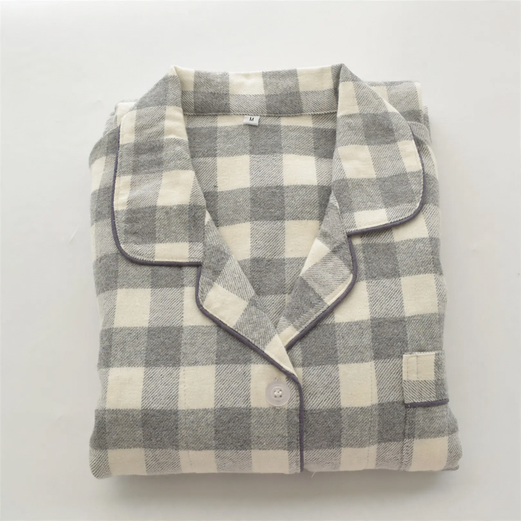 Classic plaid pajamas set for couples, long-sleeved