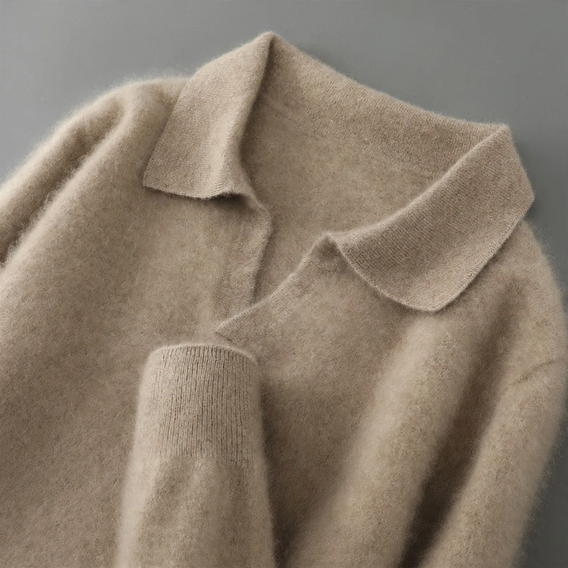 Men's Wool Sweater, Polo Collar, Solid Color