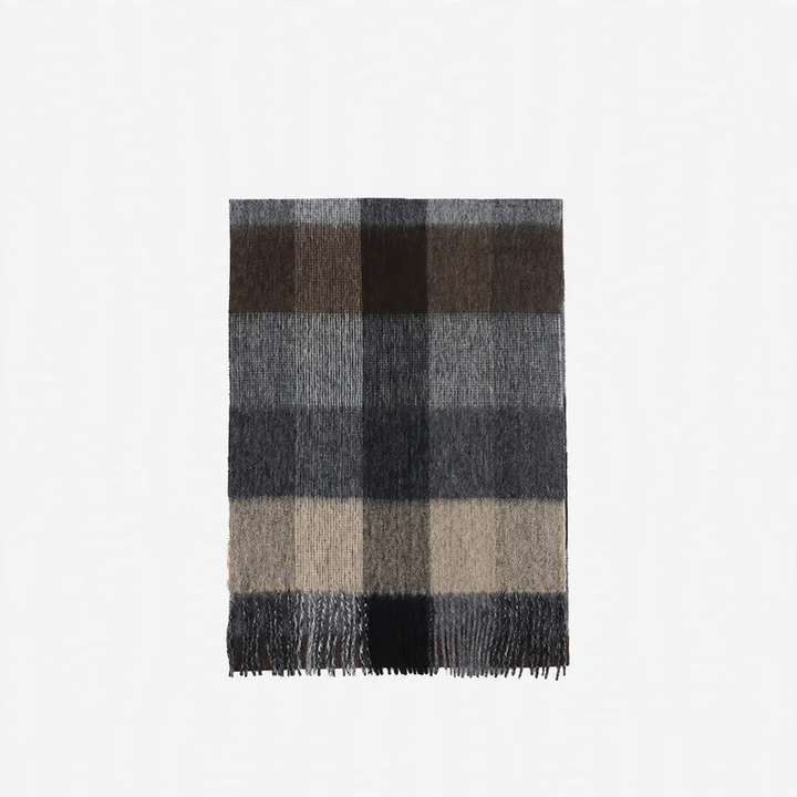 Checked wool scarf with fringes, 100% wool