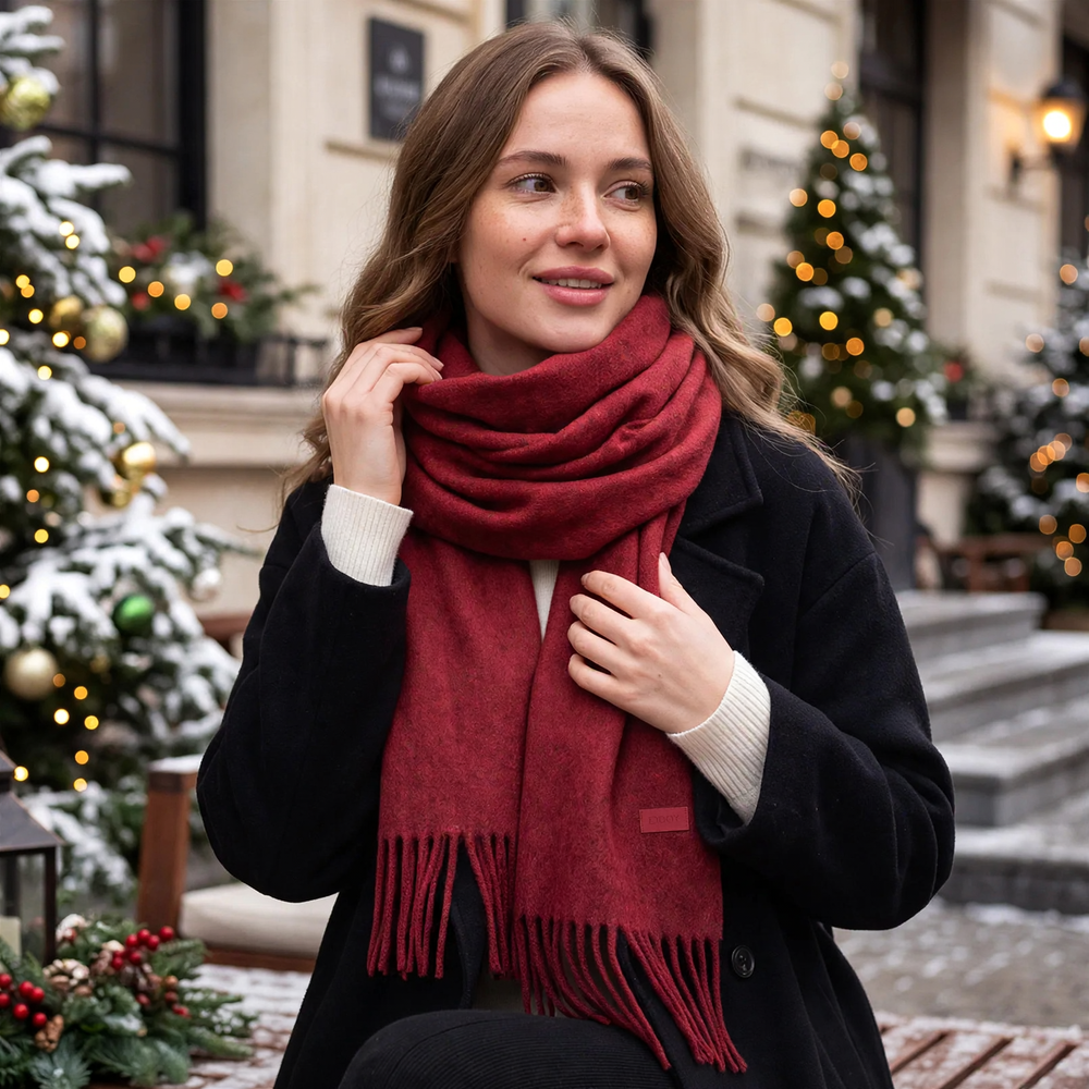 Merino wool blend knitted scarf, 200x35 cm