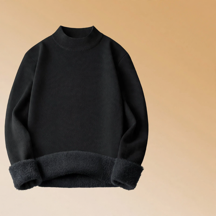 Men's knitted sweater, padded, stand-up collar
