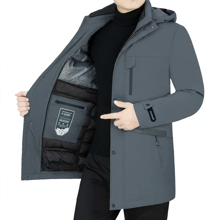 Men's down coat, medium length, with removable inner lining
