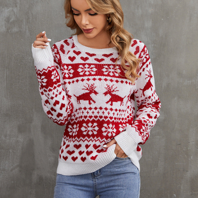 Women's Christmas sweater with jacquard knit pattern
