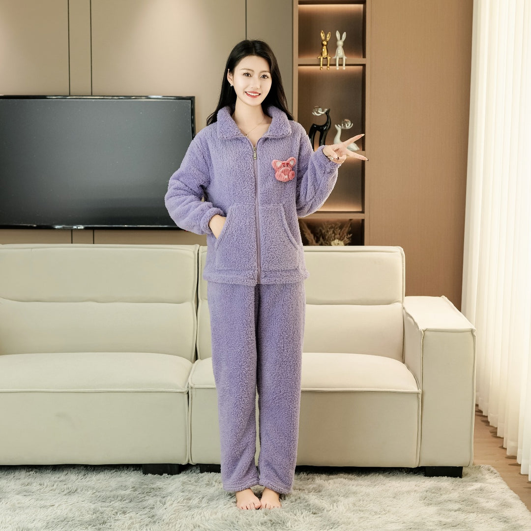 Women's Loungewear Set, Flannel, Lined, with Zipper