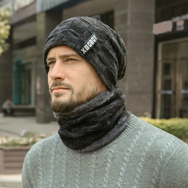 Winter knitted hat and scarf set, lined