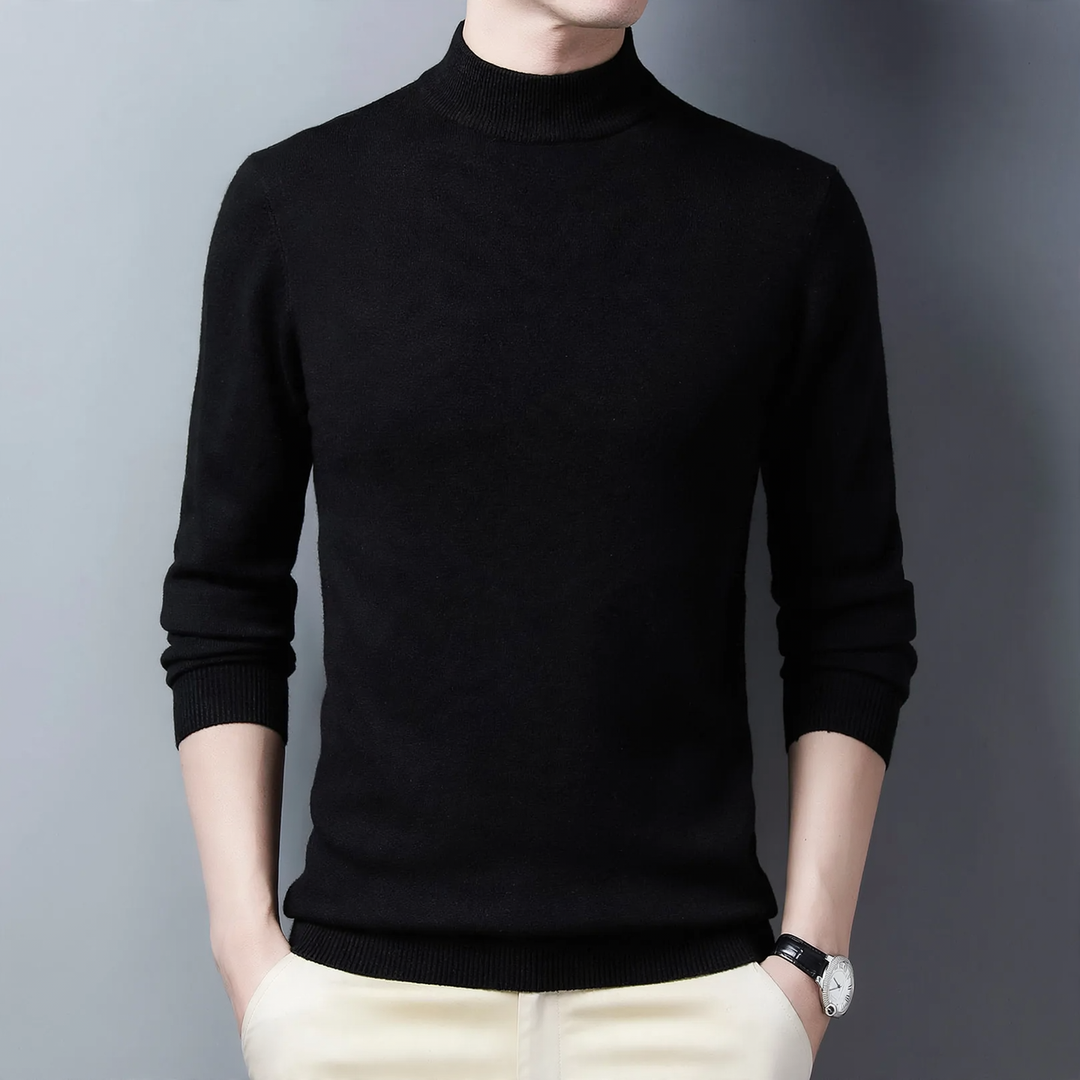 Men's cashmere sweater, half-high collar, warm