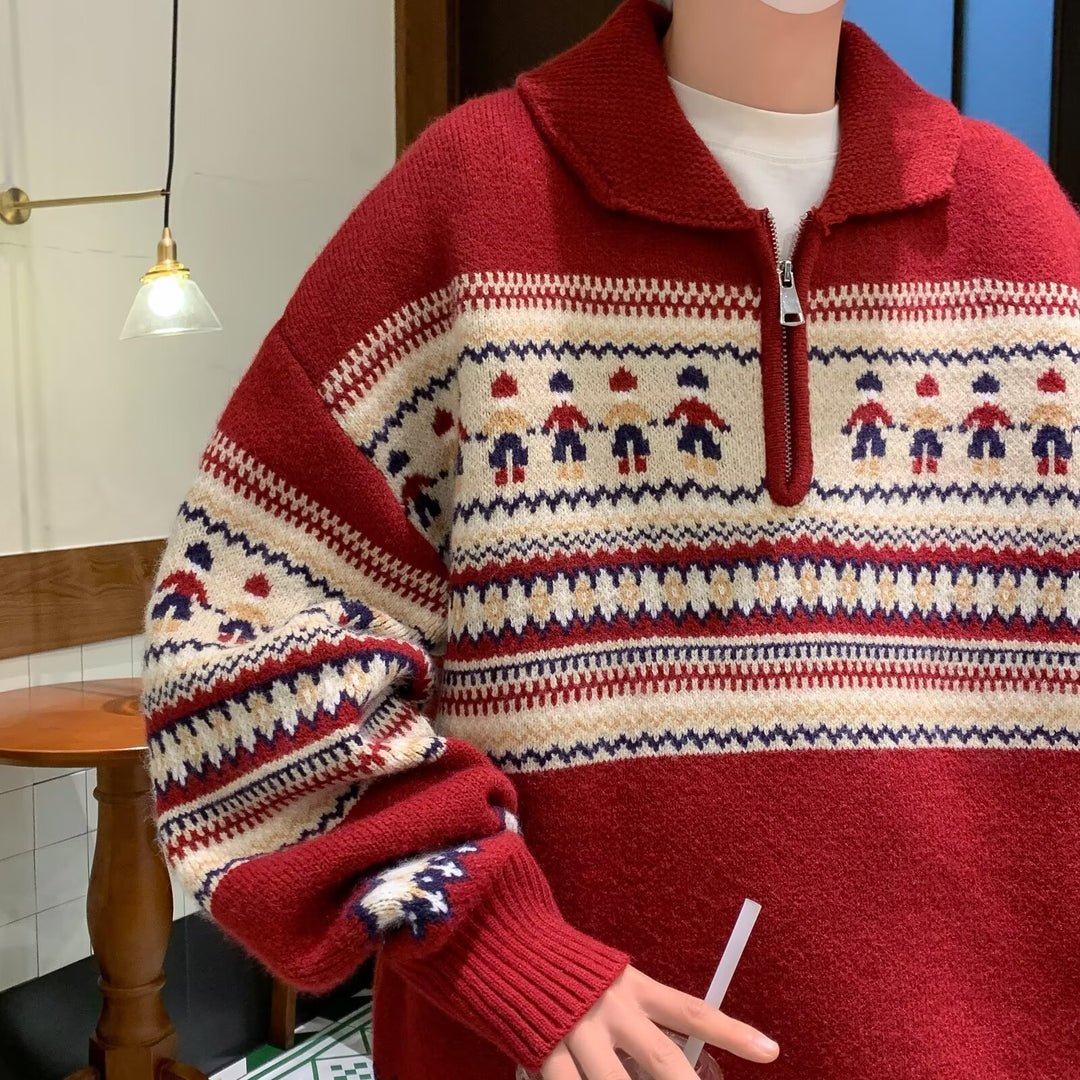 Unisex knitted sweater with zipper and snowman motif