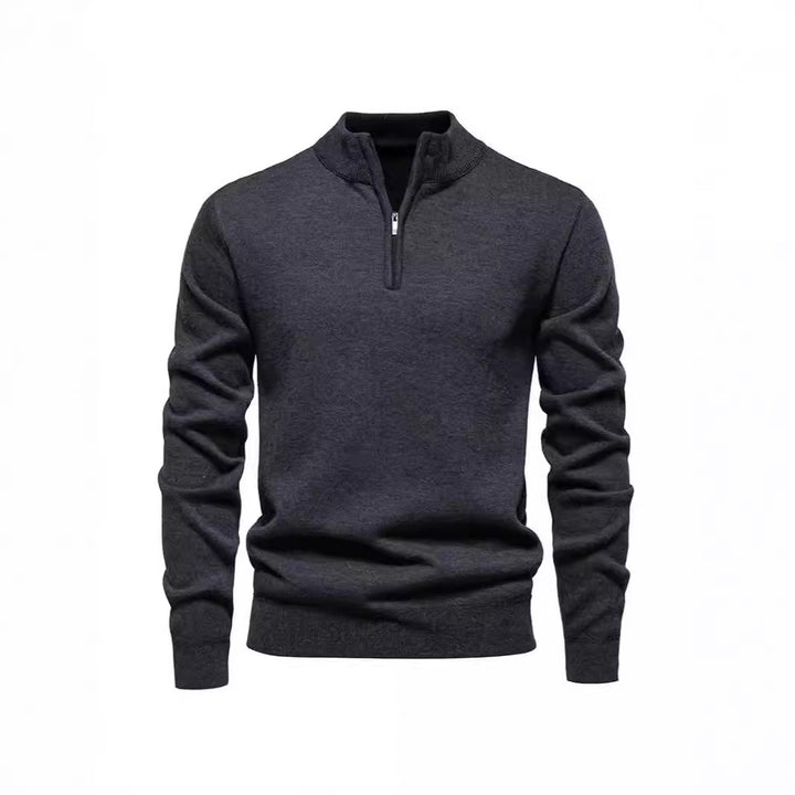 Slimmer knit sweater with stand-up collar and zipper