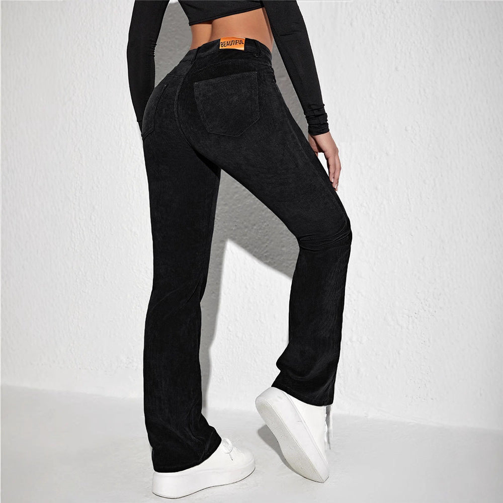 Cord flared pants with high waist